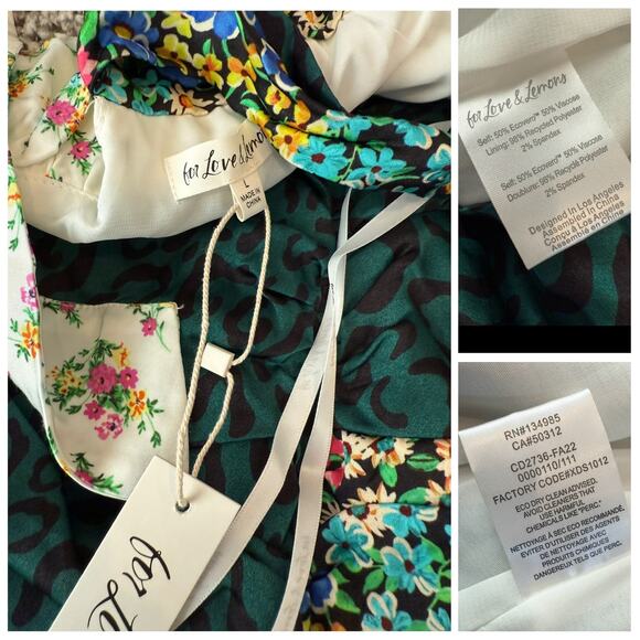 For Love & Lemons NWT Darlene Green Floral Colorblock Cut-Out Mini Dress Large - Picture 4 of 14